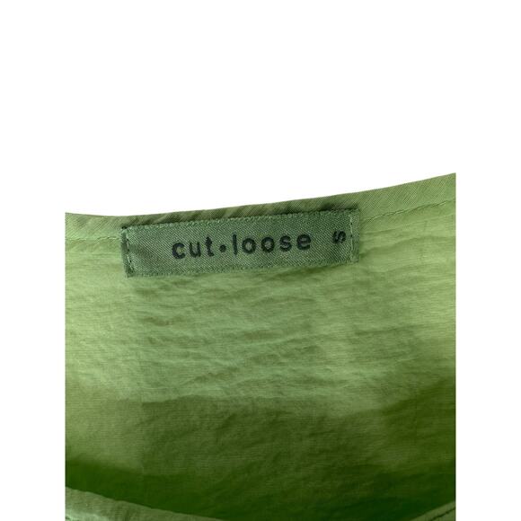 Cut Loose Blouse Green 3/4 Sleeve Ruched Lightweight Lagenlook Shirt Small - Picture 2 of 12